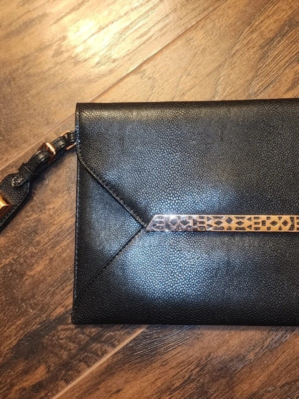 Stella & Dot Black Envelope Wristlet Clutch with Gold Accent
